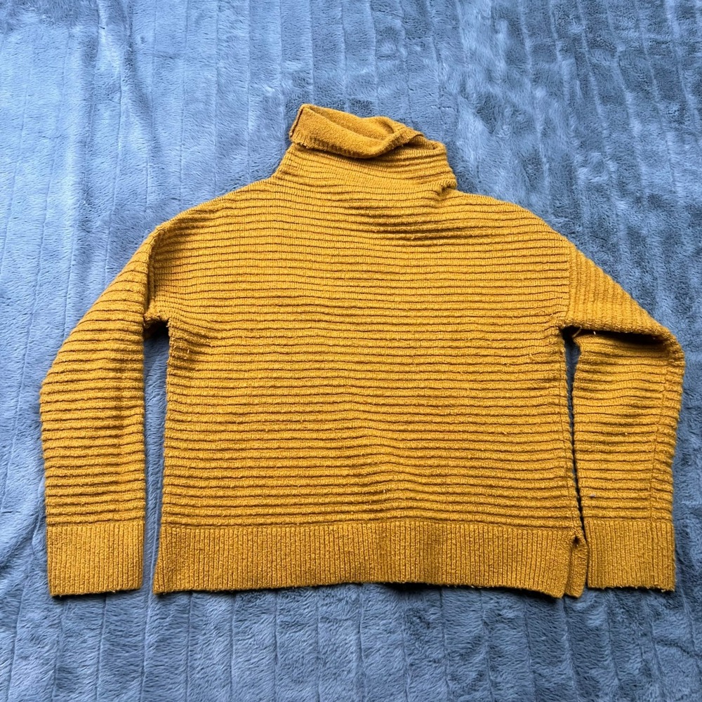 Madewell Womens Mustard Yellow Ribbed Wool Blend Turtleneck Sweater Small 12044
